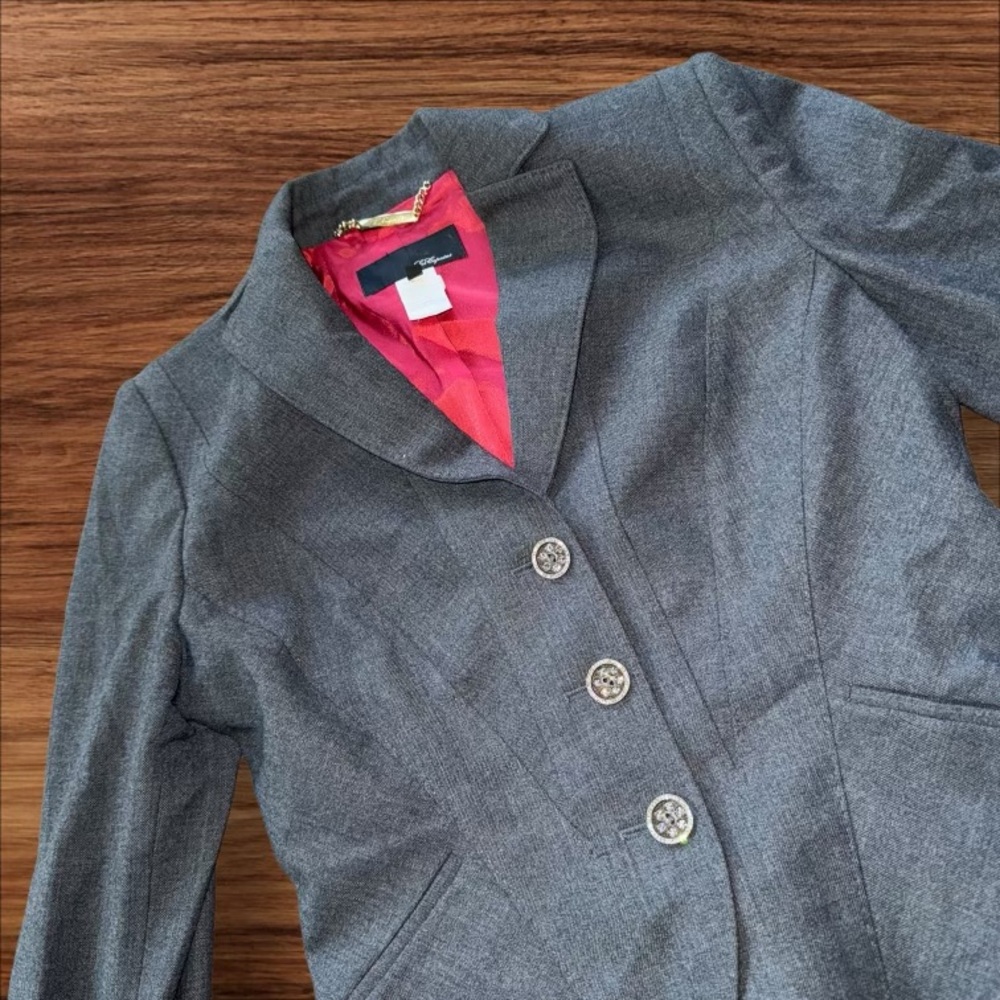 Les Copains Blazer Jacket Sz Small Gray Wool Elastane 3 Button Italian Sz 40